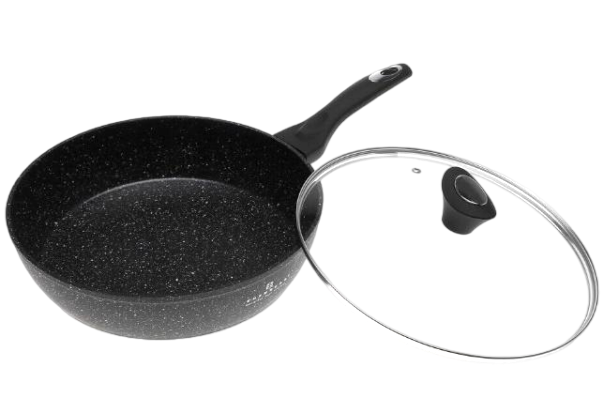 Tigaie Edenberg din aluminiu cu strat marmorat, capac din sticlă, inducție