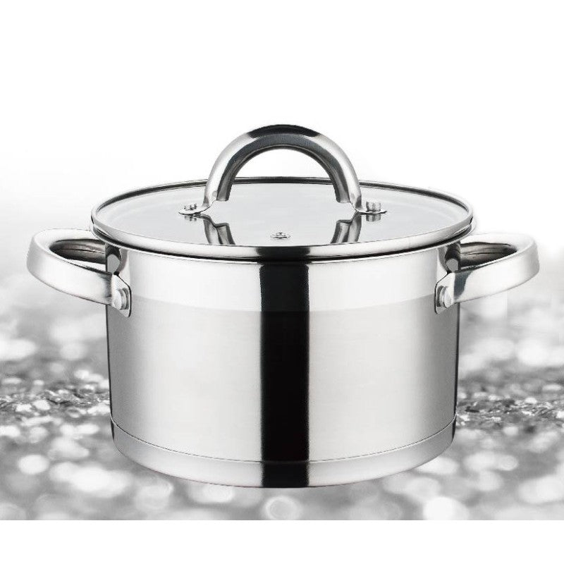 Cratiță Grunberg din oțel inoxidabil, 18 cm, cu capac din sticlă termorezistentă