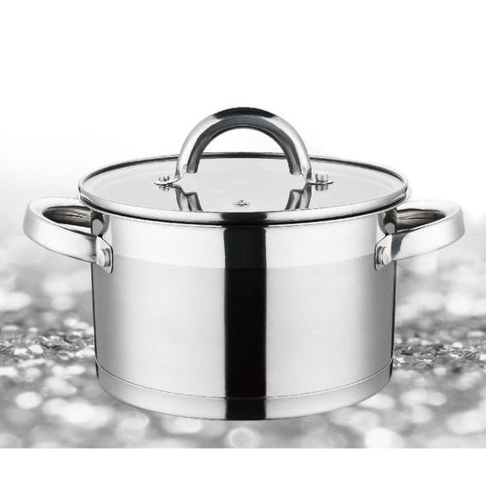 Cratiță Grunberg din oțel inoxidabil, 18 cm, cu capac din sticlă termorezistentă