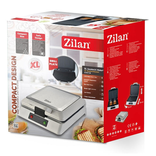 Sandwich maker Zilan ZLN4728 XL 1200 W cu plăci grill antiaderente, cutie produs