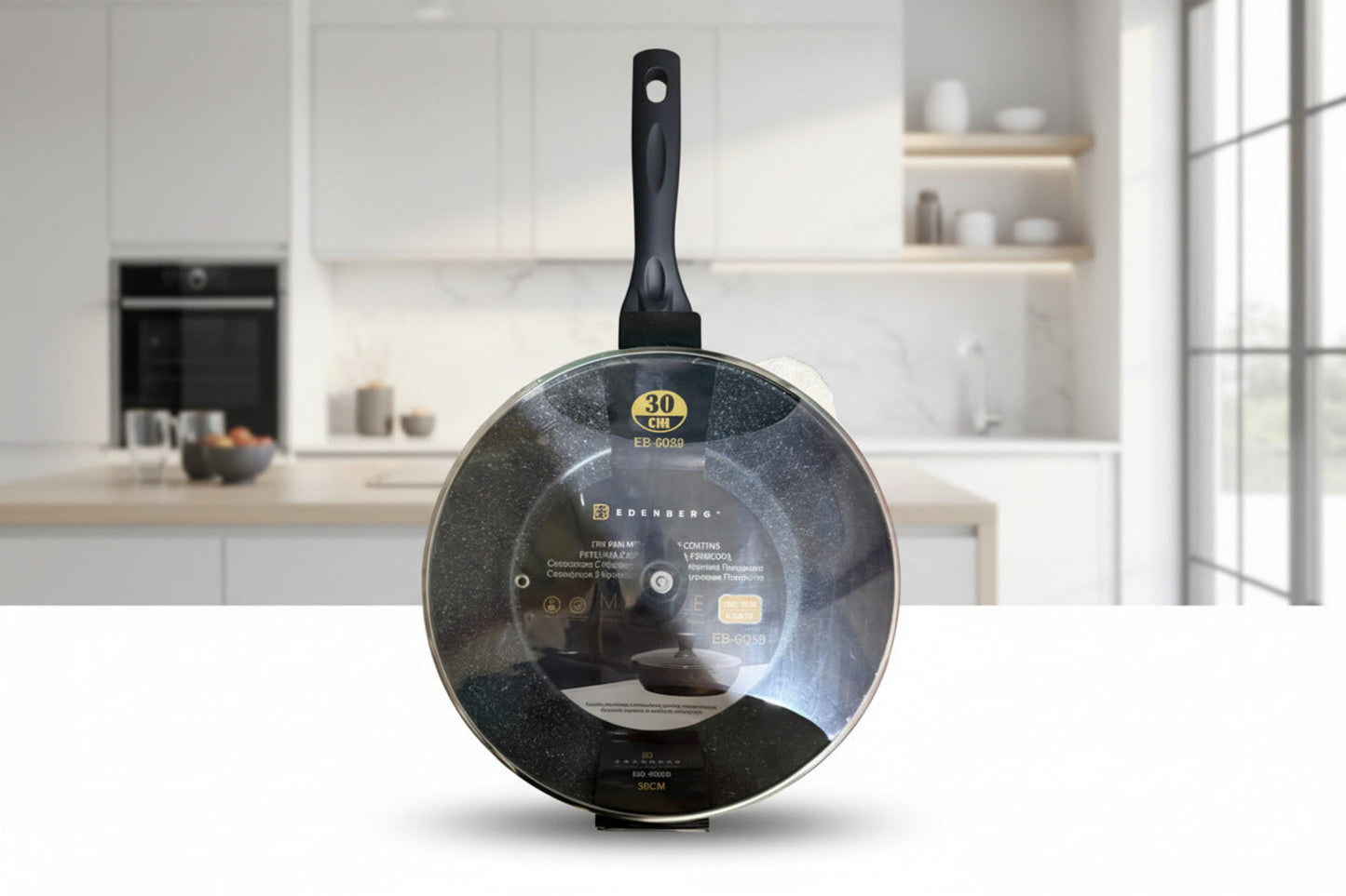 Tigaie Edenberg din aluminiu cu strat marmorat, capac din sticlă, inducție