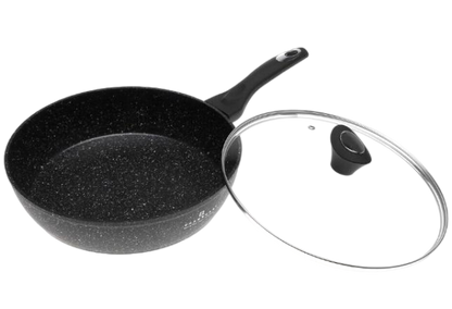 Tigaie Edenberg din aluminiu cu strat marmorat, capac din sticlă, inducție